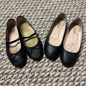 LOT of 2 Big Girls Solid Black Dressy Ballet Flats Size 4 Wonder Nation & Y-Not?